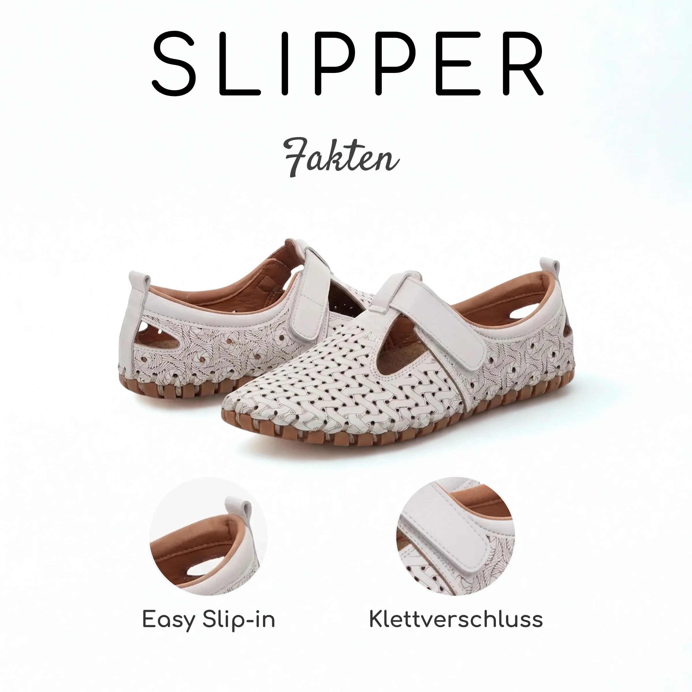Gemini Damen Slipper weiß mit Klettverschluss, Schlüpfschuh