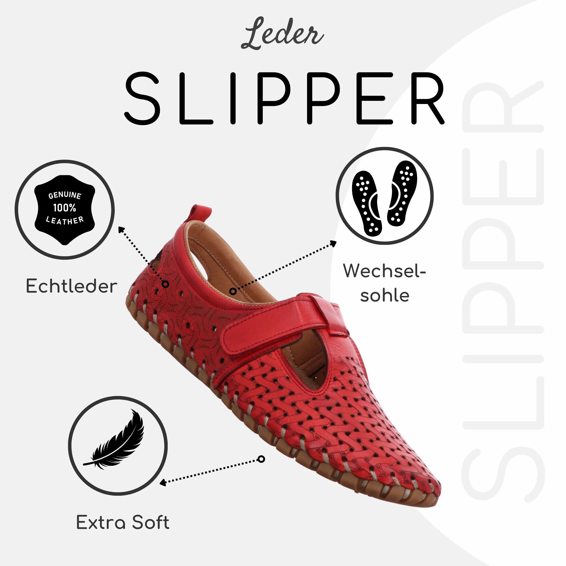 Gemini Damen Slipper rot Beschreibung mit Echtleder, Wechselsohle