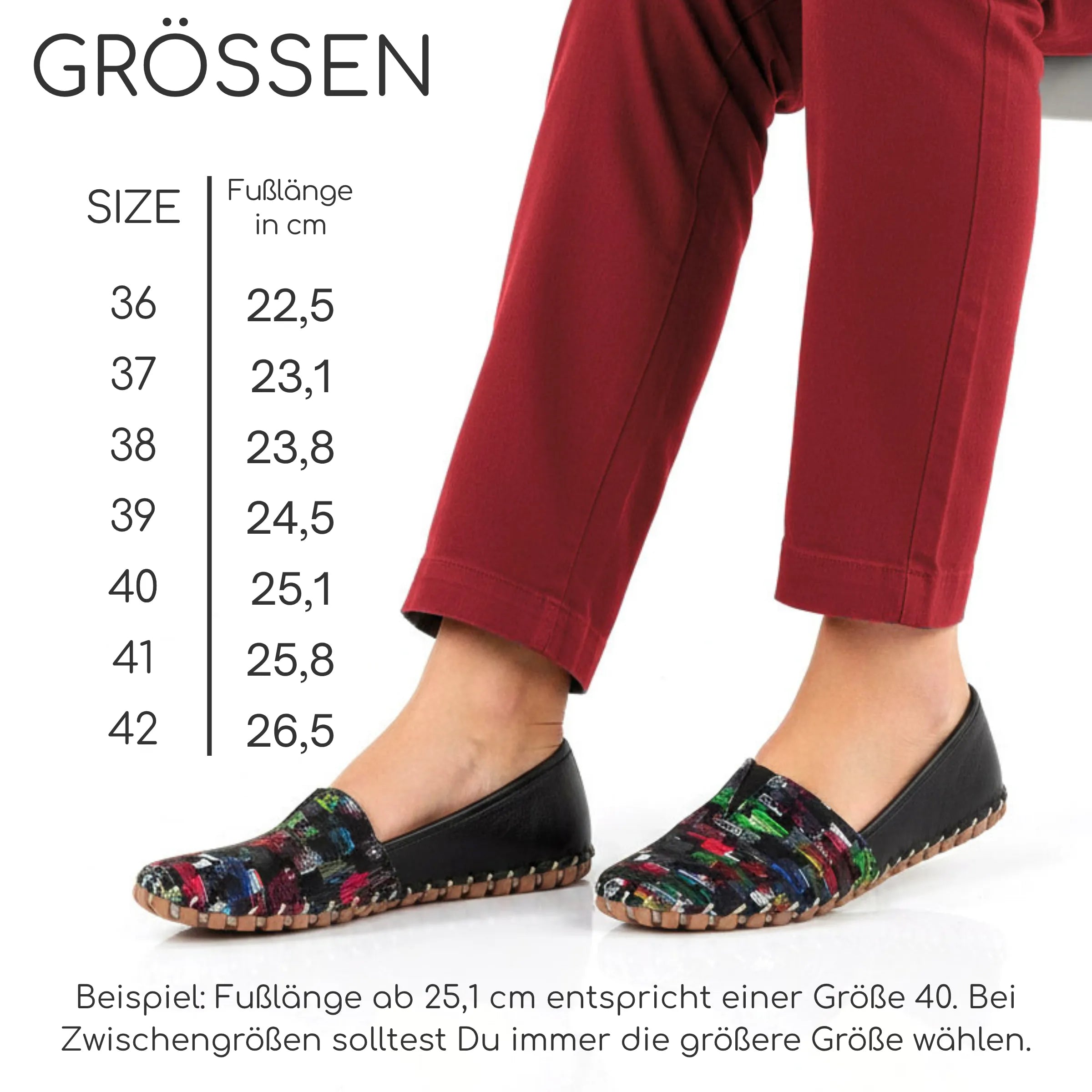 Gemini Damen Ballerina schwarz Groessentabelle