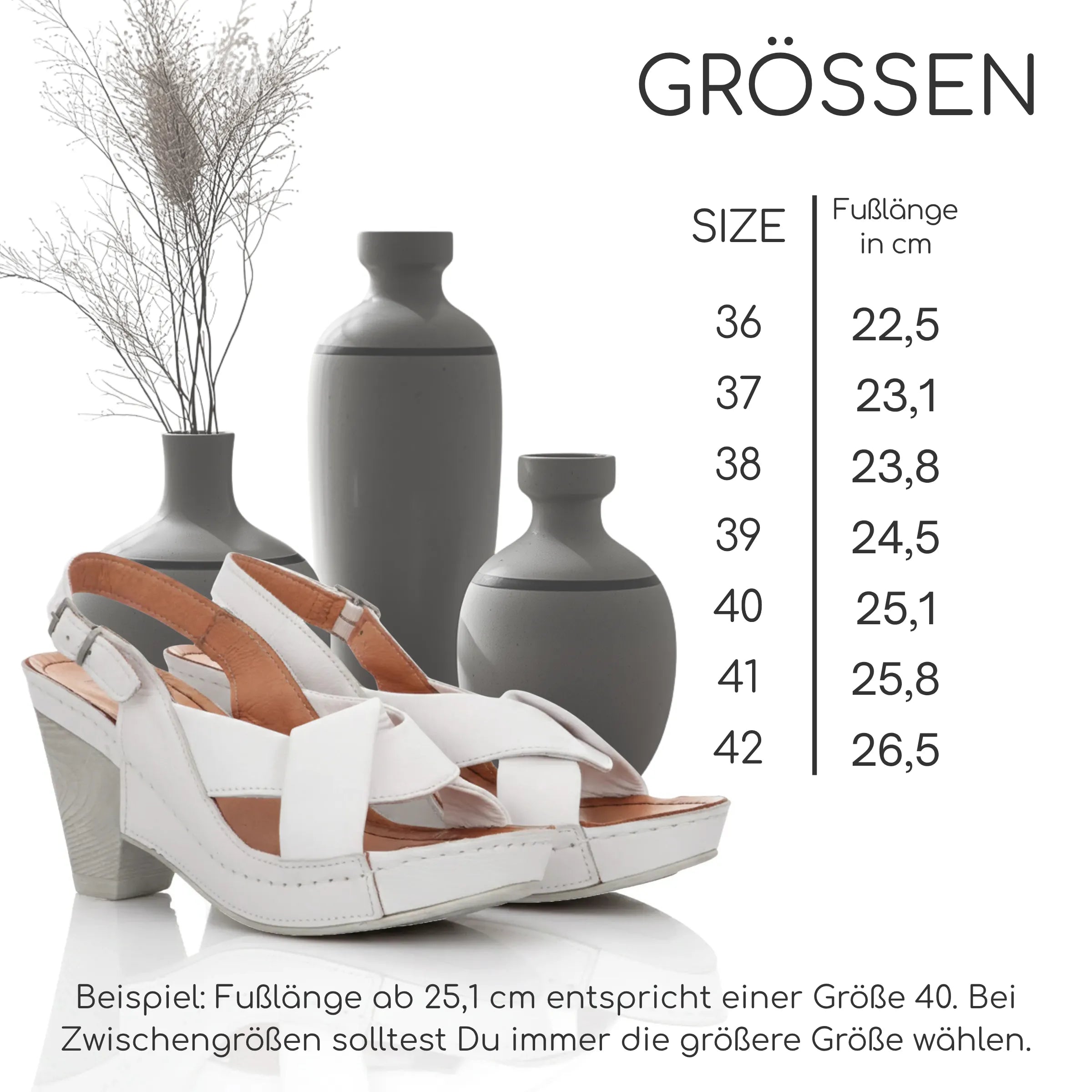 Gemini Damen Sandale weiß Groessentabelle