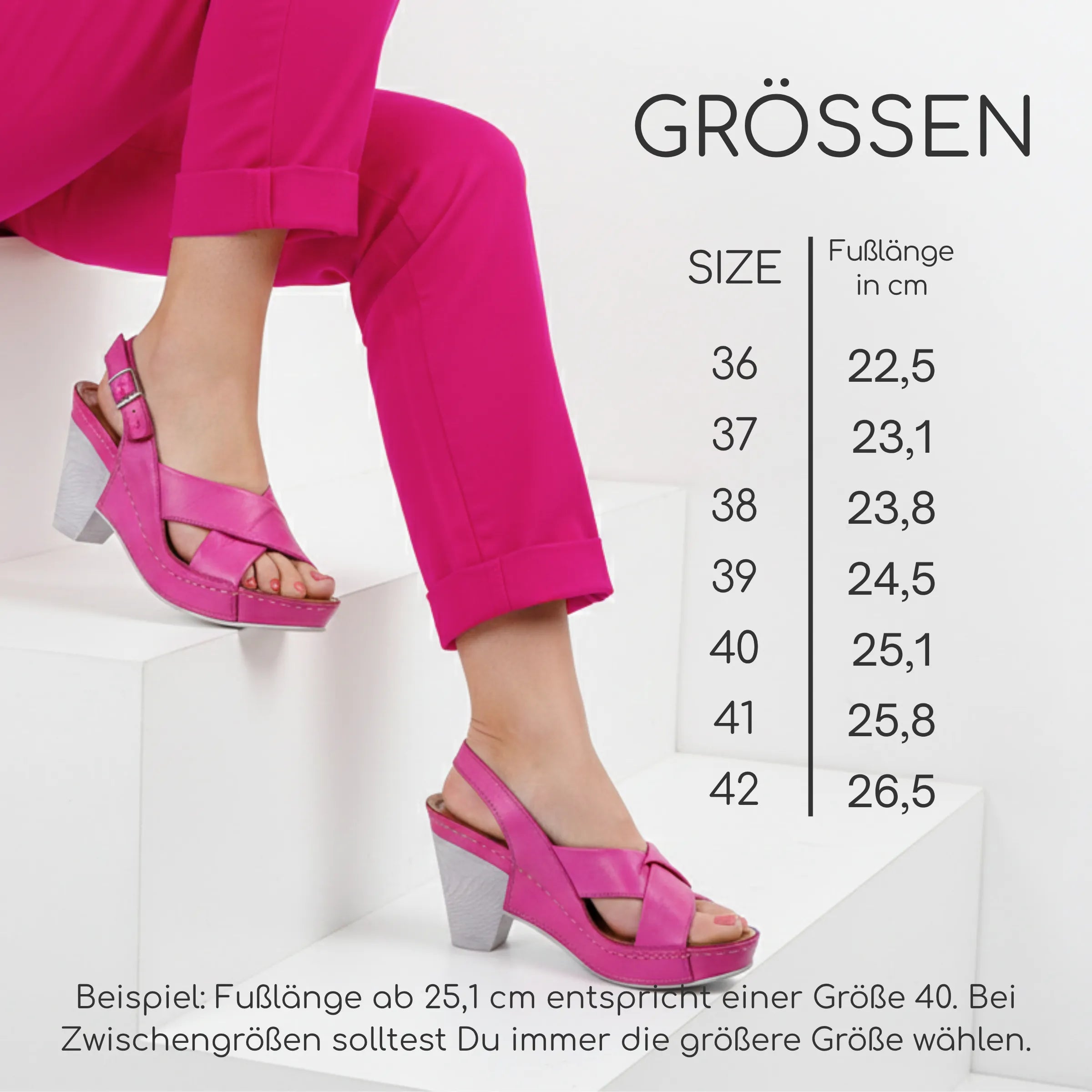 Gemini Damen Sandale pink Groessentabelle
