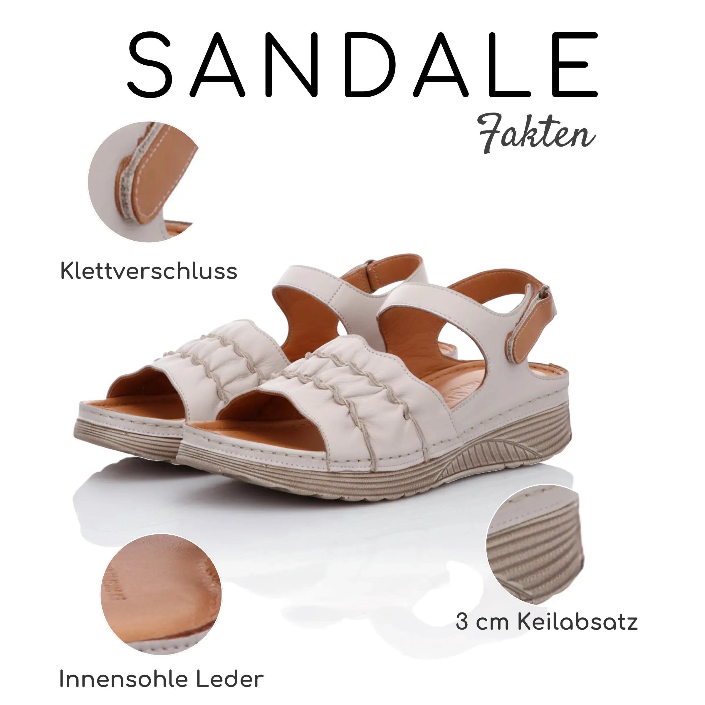 Gemini Damen Sandale Leder grau, breiter Riemen, Klettverschluss