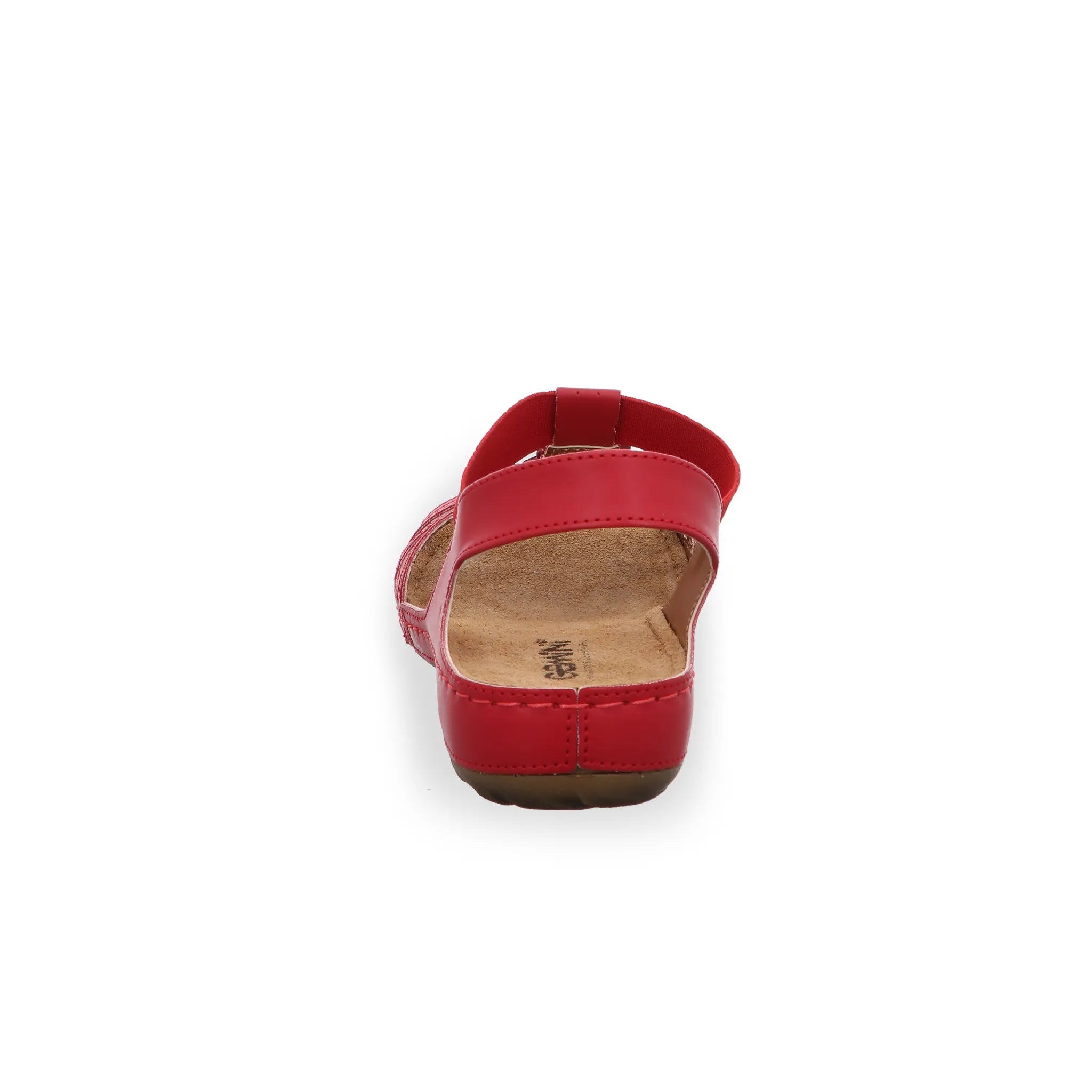 Rückansicht Gemini Damen Sandale rot mit drei Riemen, Blumenaccessoires, Elastikverschluss