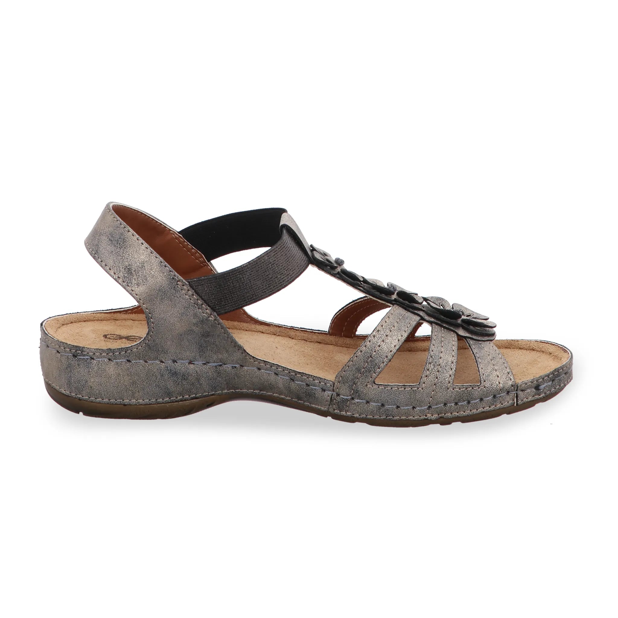 Seite Innen Gemini Damen Sandale metallic bronze mit drei Riemen, Blumenaccessoires, Elastikverschluss