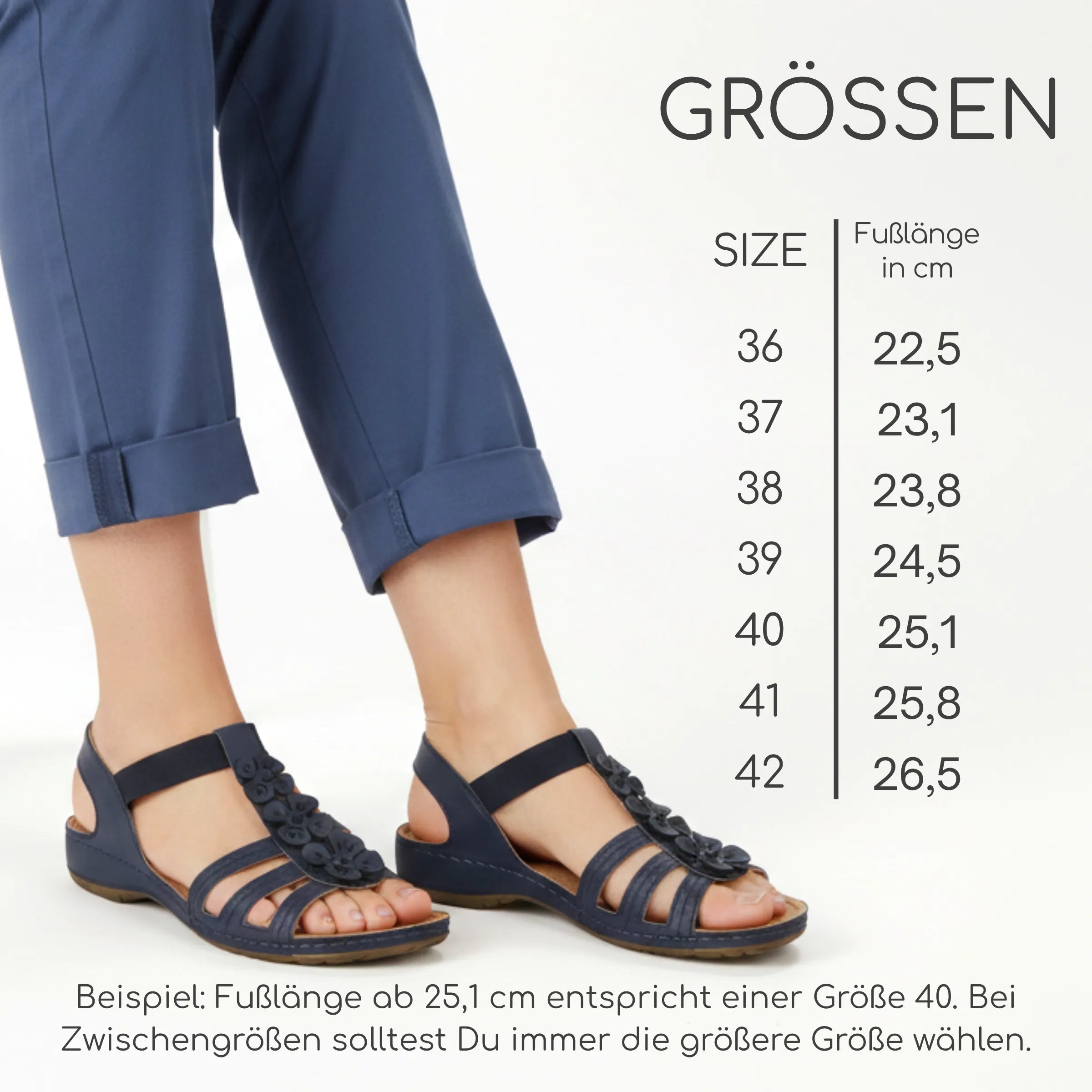 Gemini Damen Sandale blau mit drei Riemen, Blumenaccessoires, Elastikverschluss