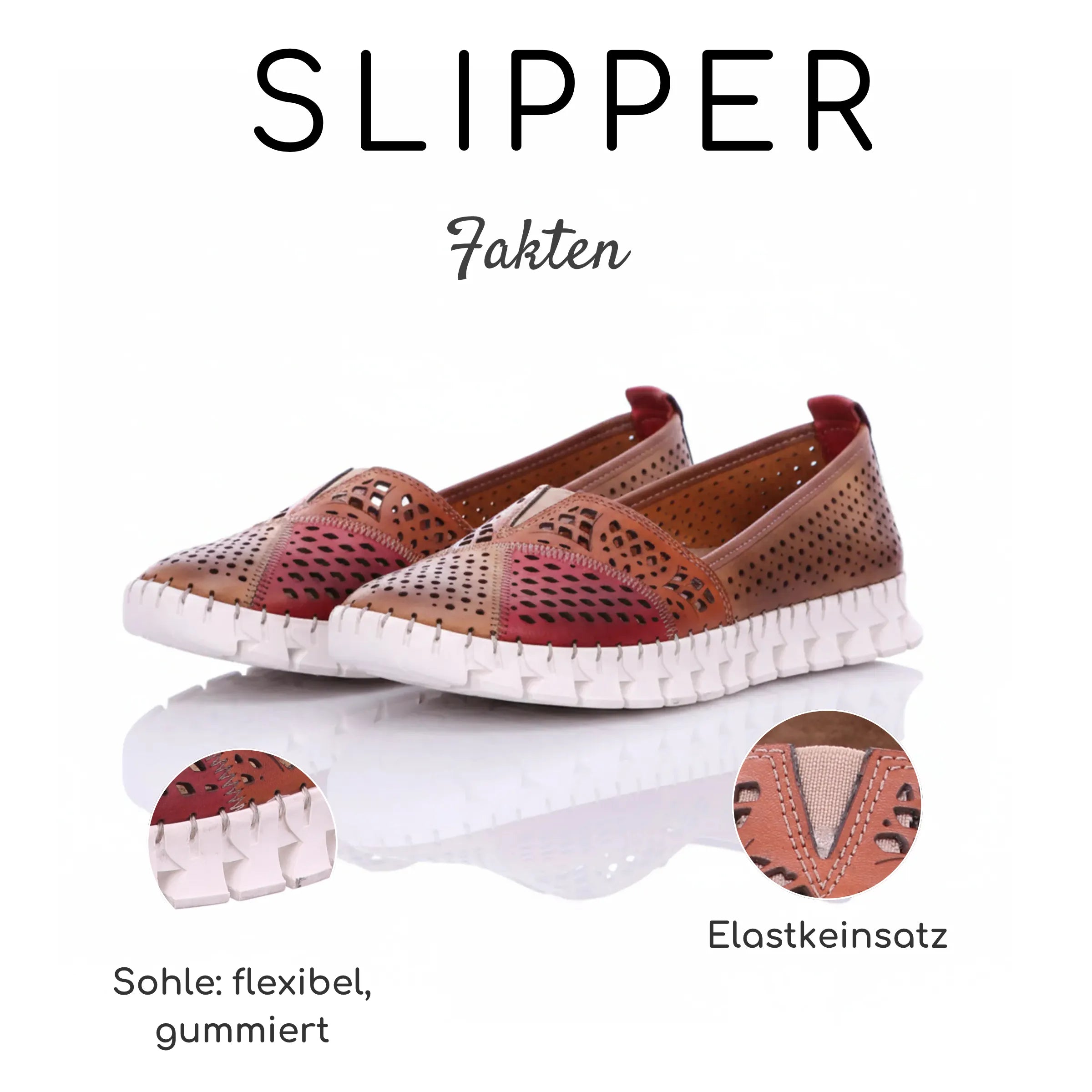 Gemini Damen Slipper braun - Colourblocking mit hellbraun und rot, Cutouts