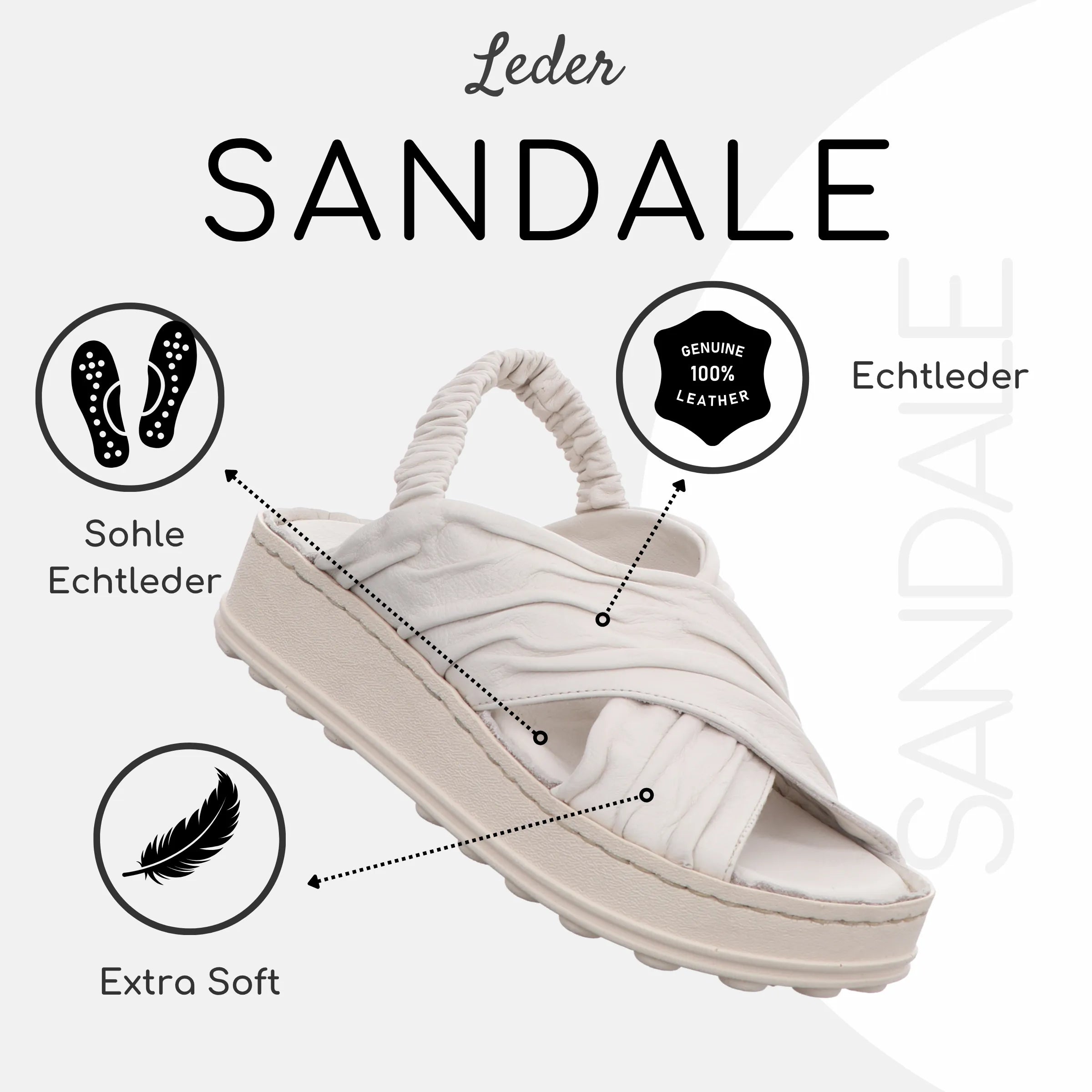 Gemini Damen Sandale beige aus Leder mit breiten Riemen und elastischem Verschluss