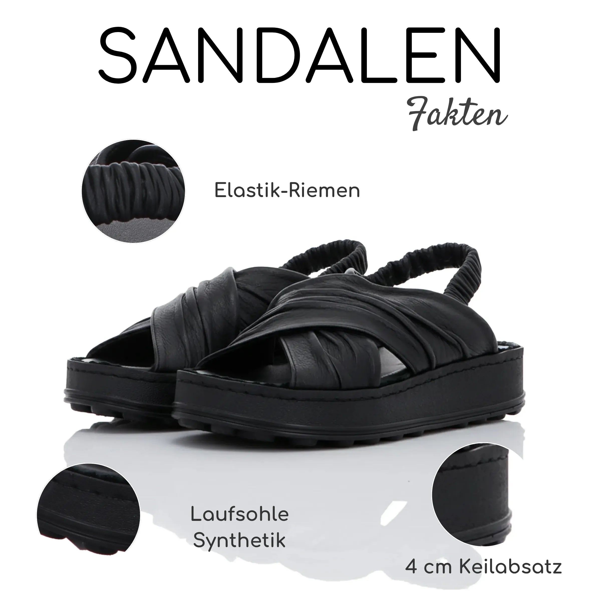 Gemini Damen Sandale schwarz aus Leder mit breiten Riemen und elastischem Verschluss
