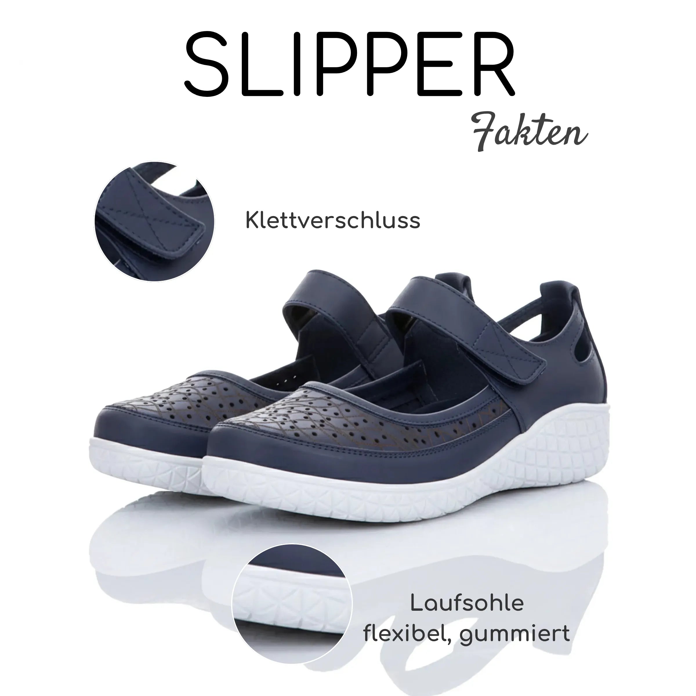 Gemini Damen Slipper blau - Klettverschluss, weiße Sohle
