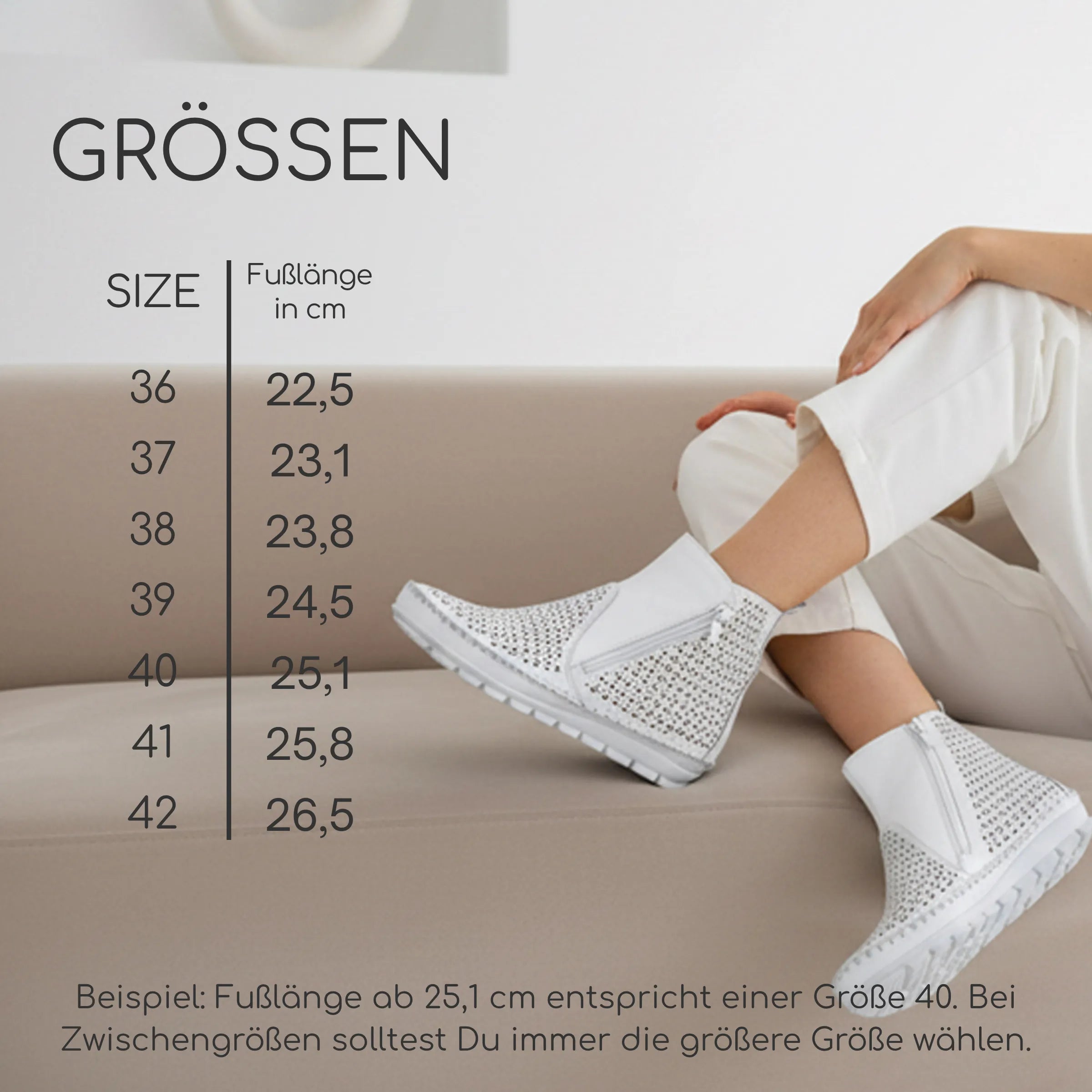 Gemini Damen Boot weiß Größentabelle