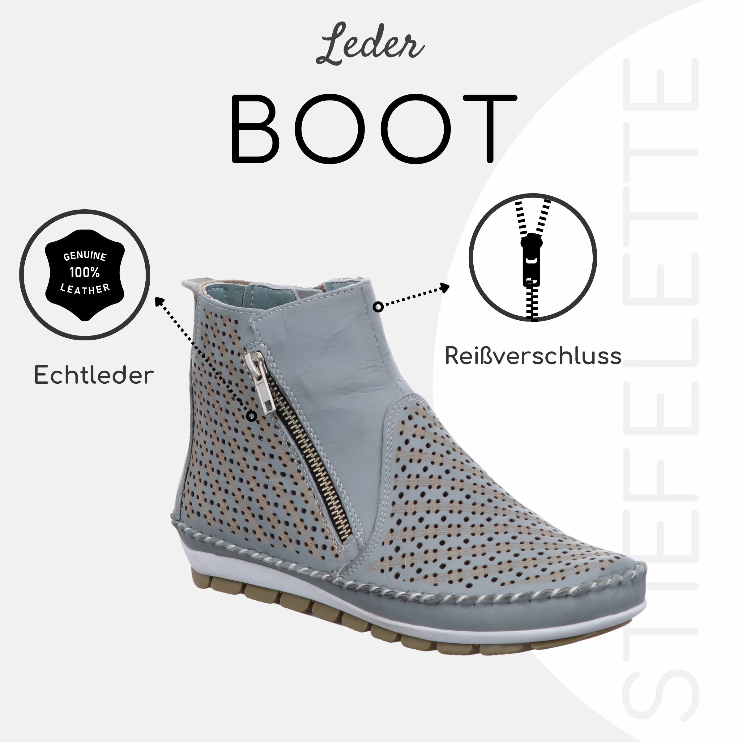 Gemini Damen Boot blau - Echtleder, Reißverschluss