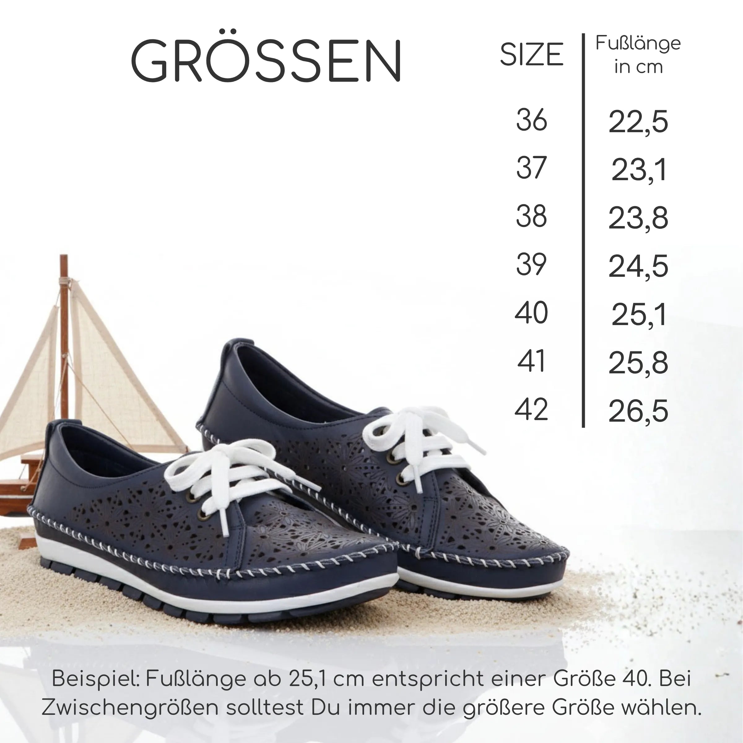 Gemini Damen Schnürschuh blau , navy, Maritimer Stil, Größentabelle