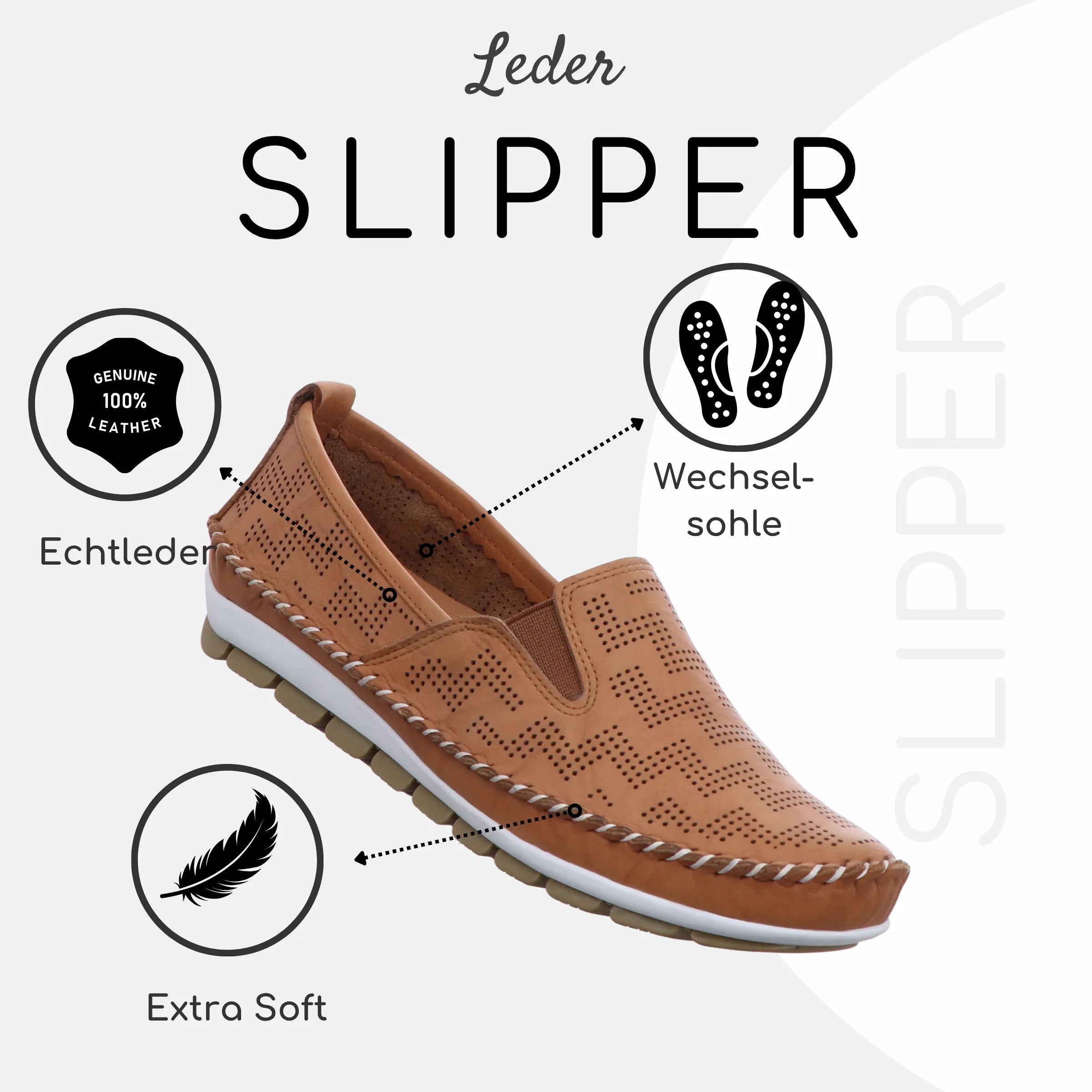 Gemini Damen Slipper braun - Gemini Schuhe, Echtleder, Wechselsohle
