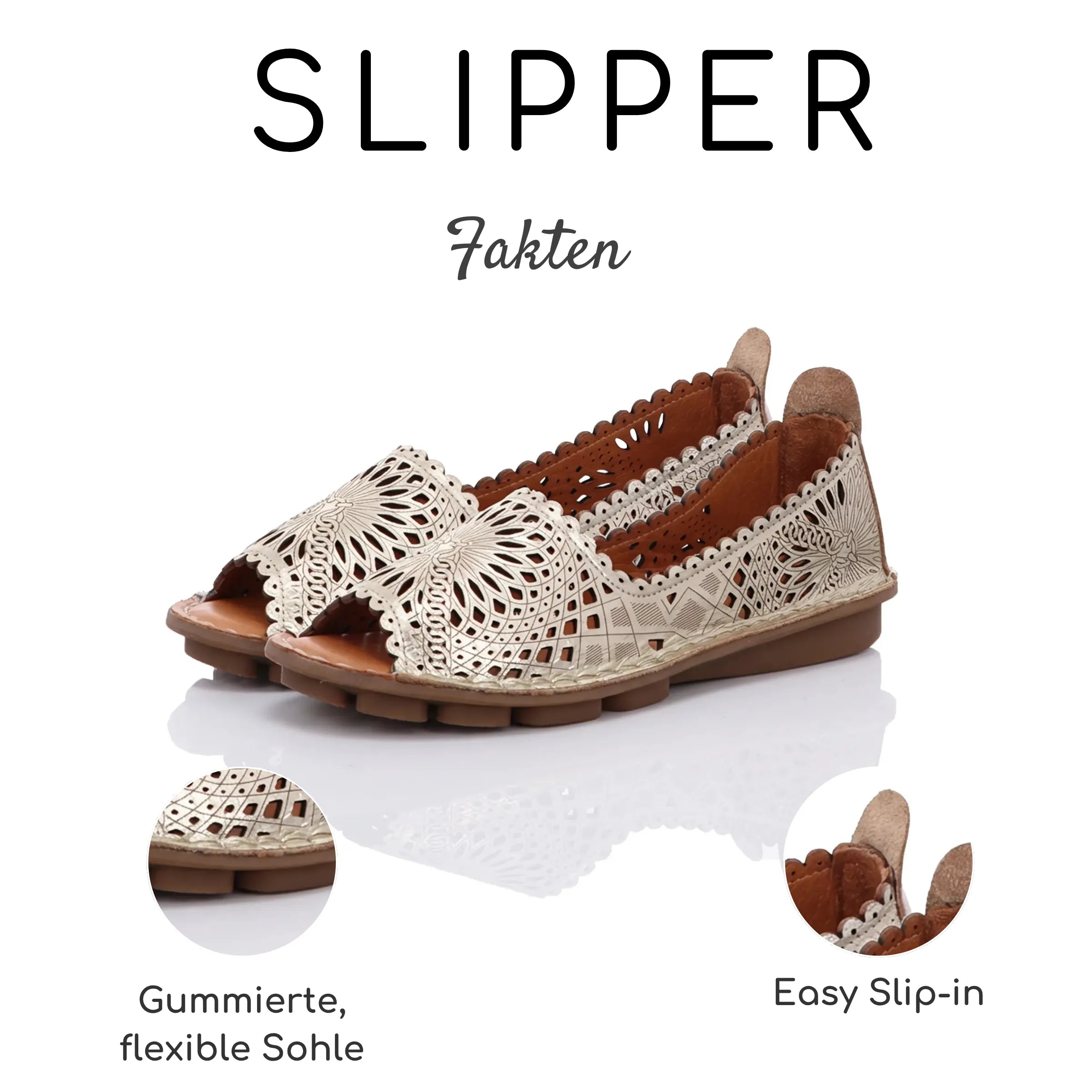 Gemini Damen Slipper gold - Leder-Fußbett, Echtleder, gummierte Sohle
