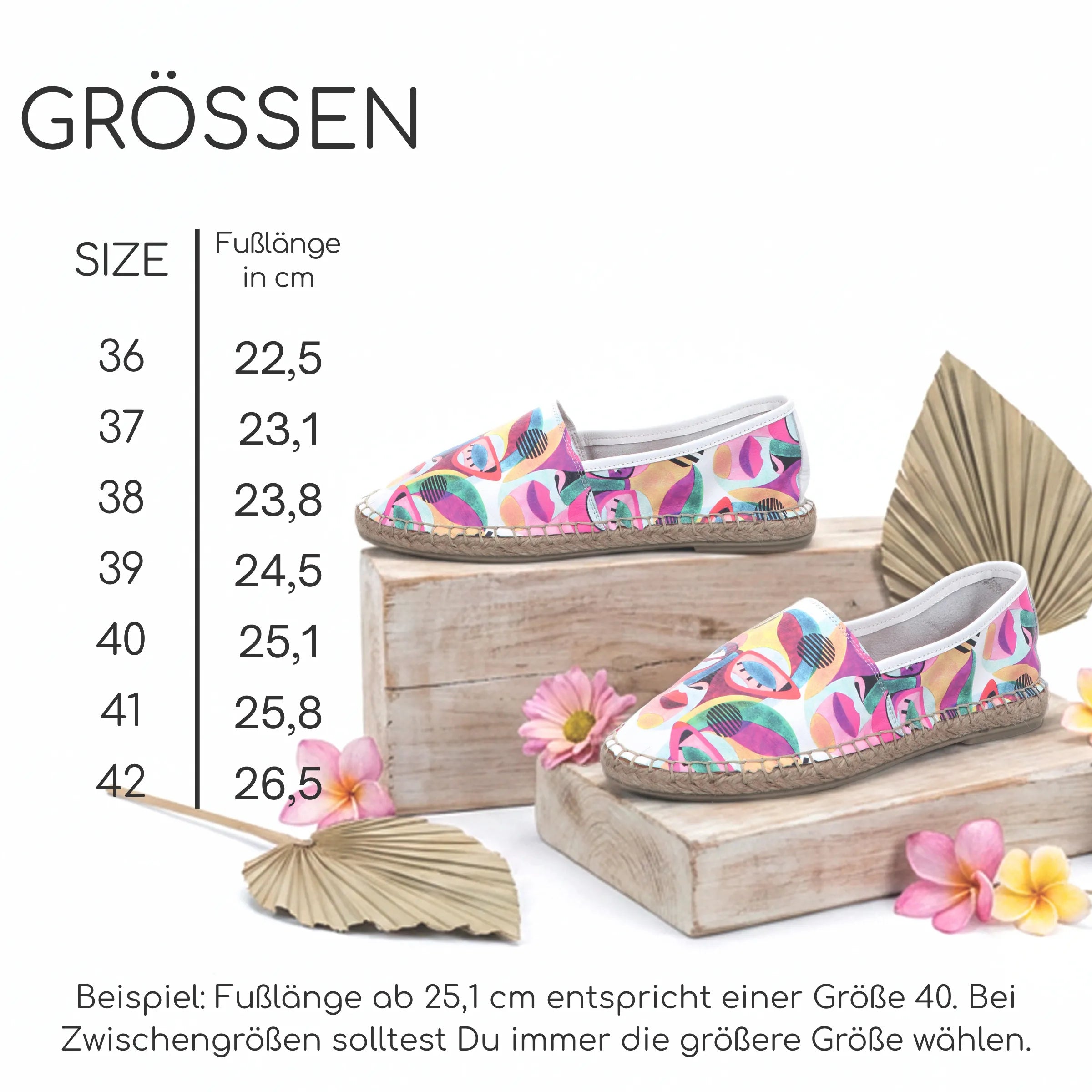 Gemini Damen Slipper Grafitti weiß bunt, Echtleder, Schlüpfschuh, Größentabelle