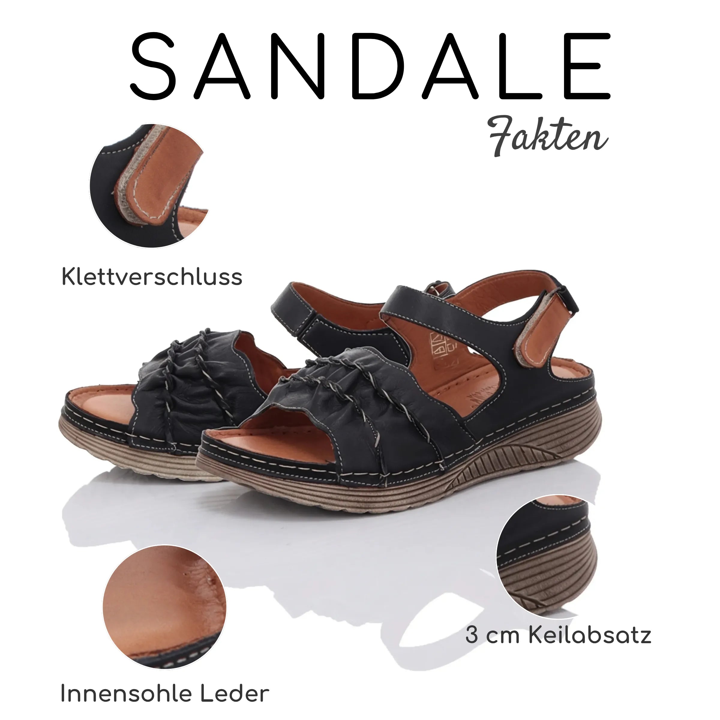 Gemini Damen Sandale Leder blau navy, breiter Riemen, Klettverschluss