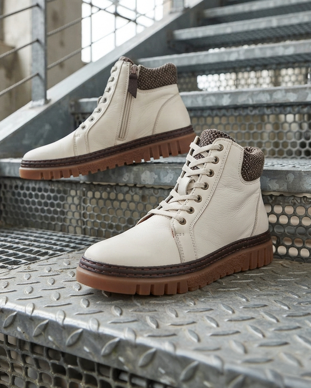 Gemini Schuhe Damen Schnuüboot beige mit Steppfutter und Schnürung