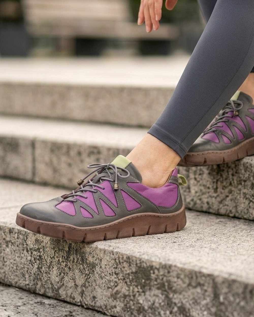 Gemini Schuhe Damen echtleder Schnürschuh in grau mit flieder abgesetzt