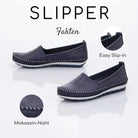 Gemini Damen Slipper blau mit Faken Mokassin-Naht, easy slip-in