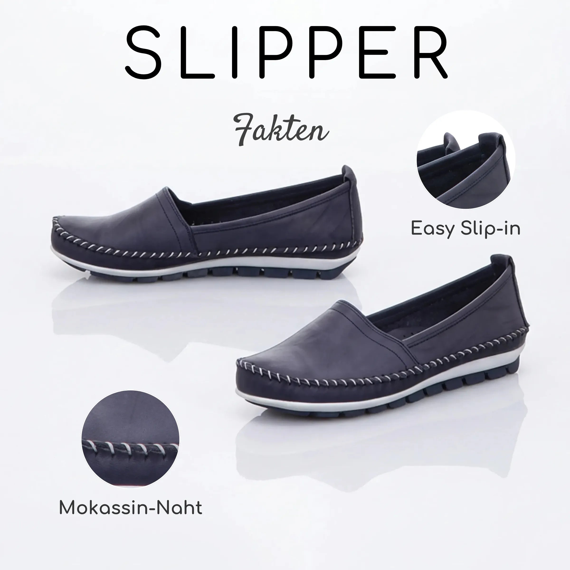 Gemini Damen Slipper blau mit Faken Mokassin-Naht, easy slip-in