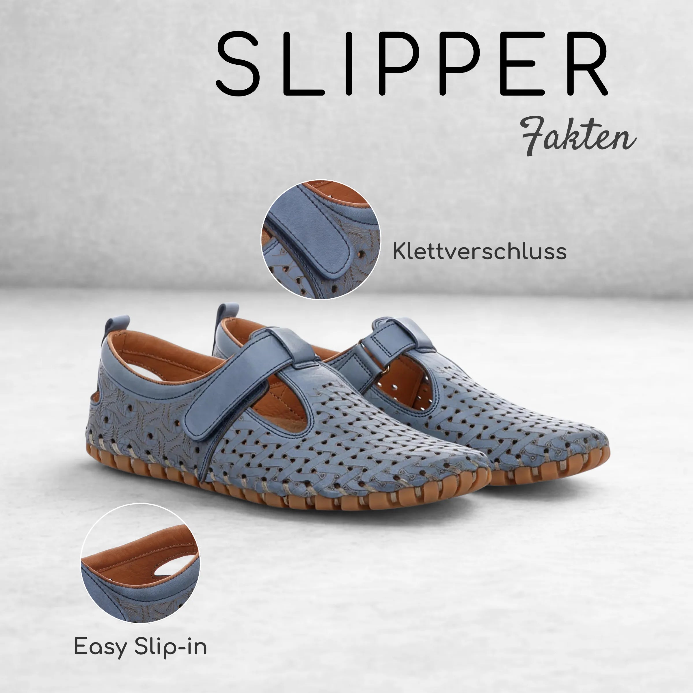 Gemini Damen Slipper blau Fakten Klettverschluss, Schlüpfschuh