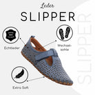 Gemini Damen Slipper blau mit Beschreibung Echtleder, Wechselsohle, extra wweich