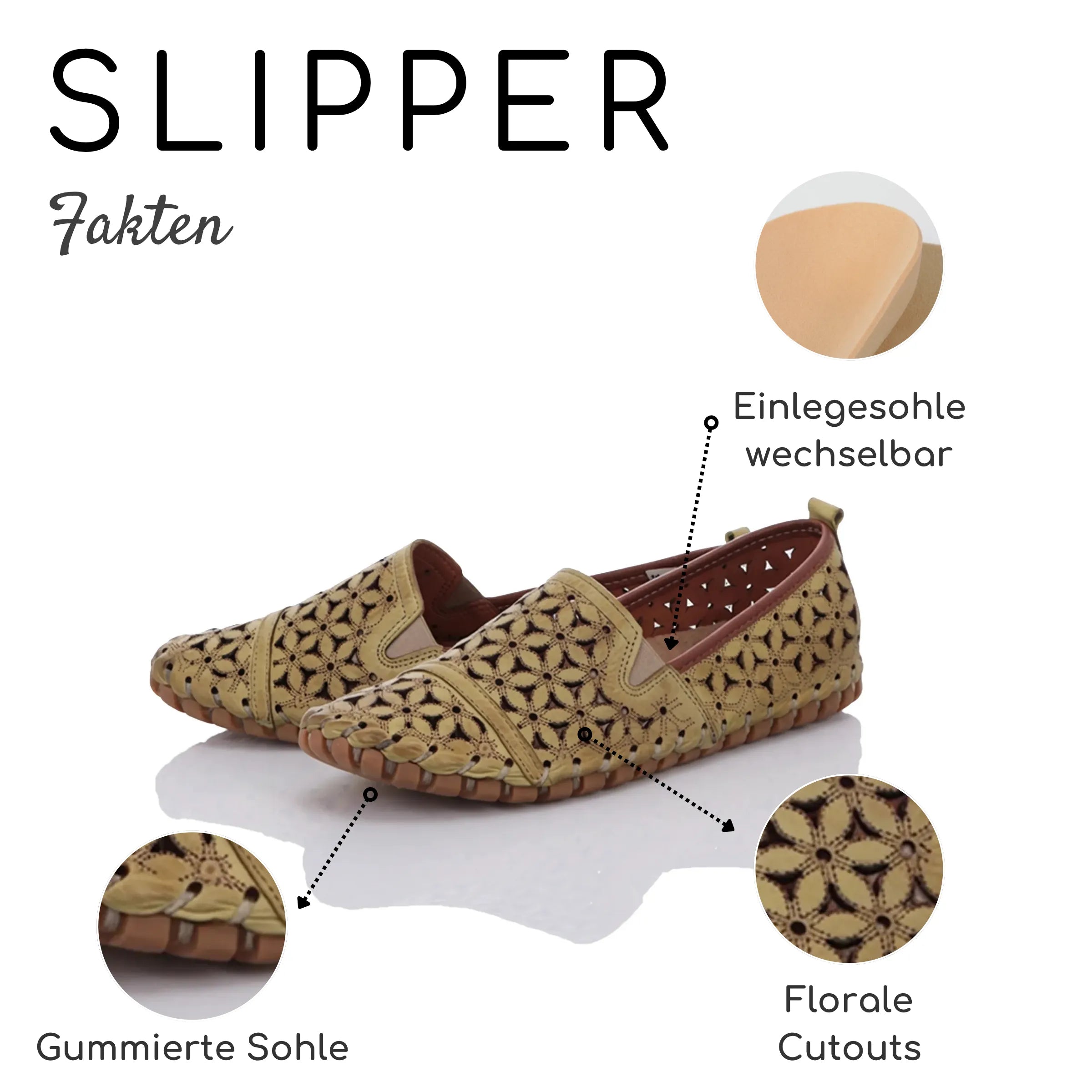 Gemini Damen Slipper grün Fakten Wechselsohle, gummierte Sohle