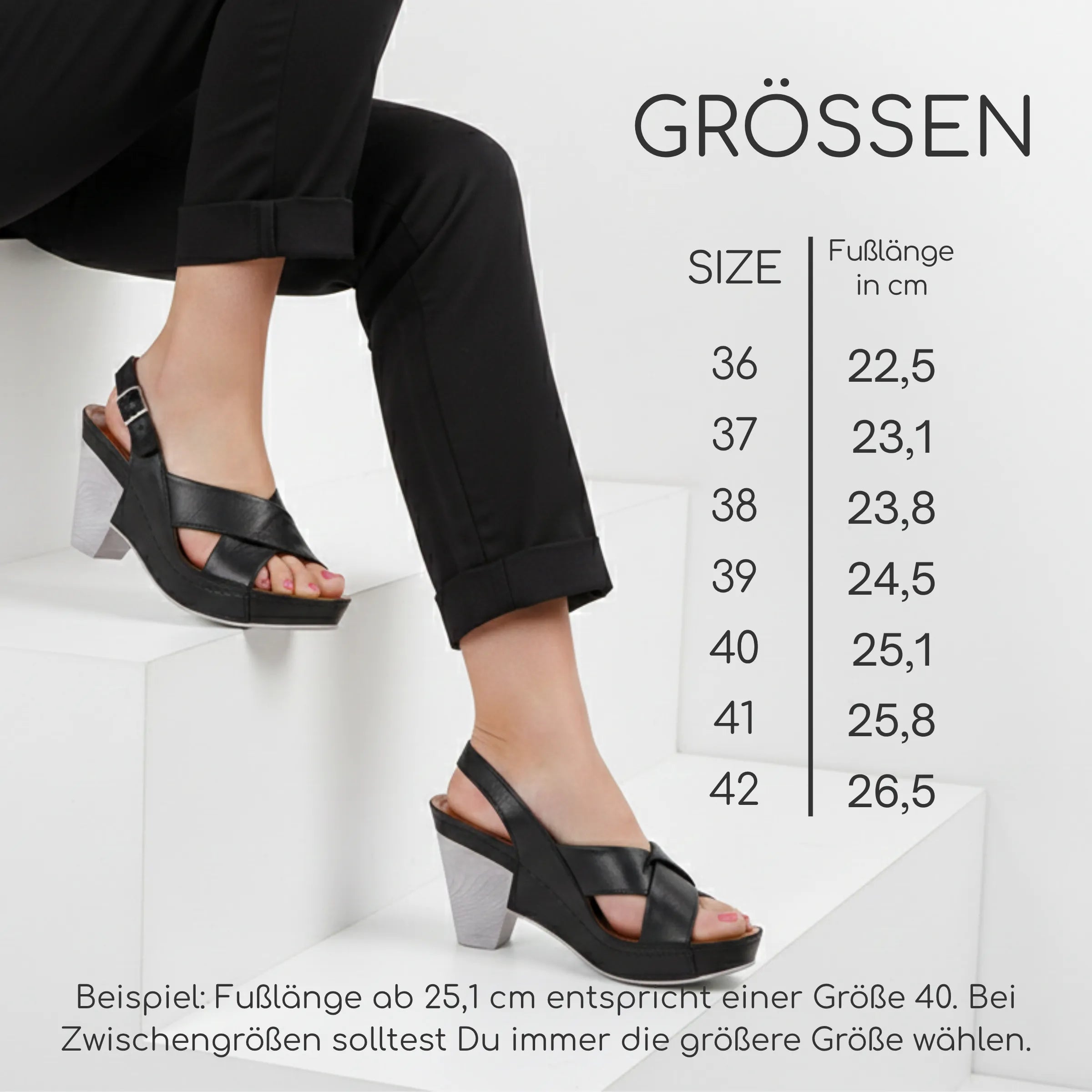 Gemini Damen Sandale schwarz Groessentabelle