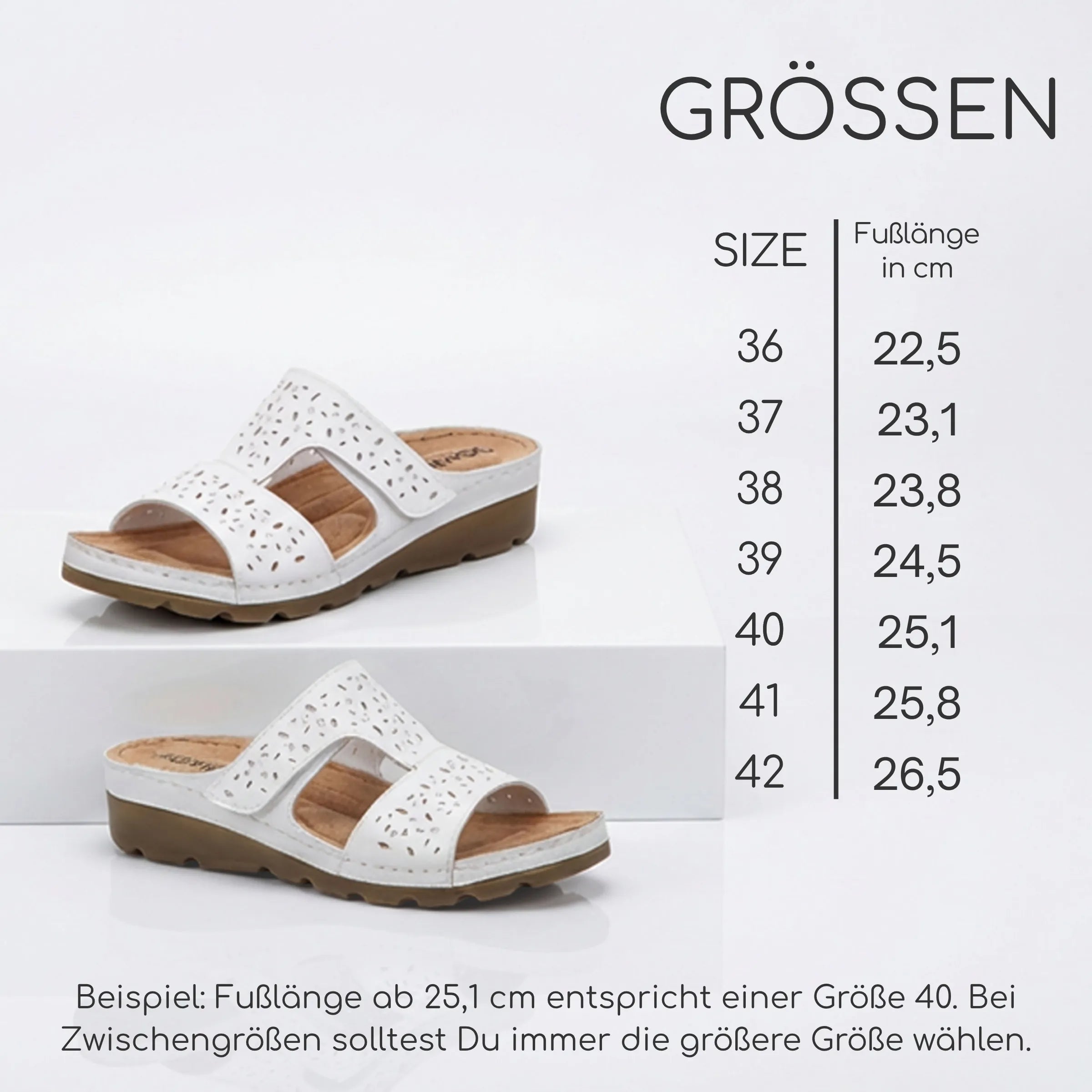 Gemini Damen Pantolette weiß Groessentabelle