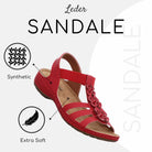 Gemini Damen Sandale rot mit drei Riemen, Blumenaccessoires, Elastikverschluss