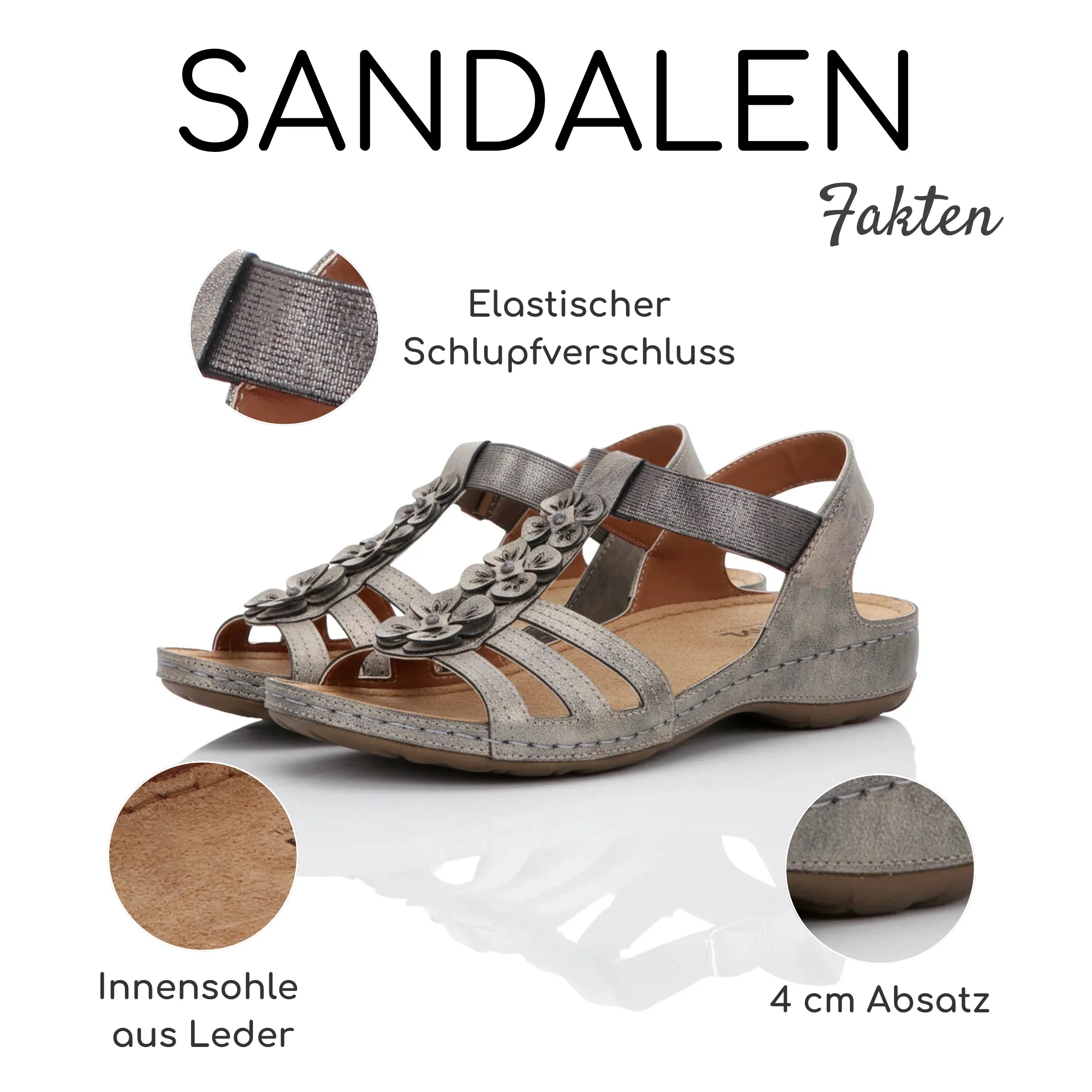 Gemini Damen Sandale metallic bronze mit drei Riemen, Blumenaccessoires, Elastikverschluss