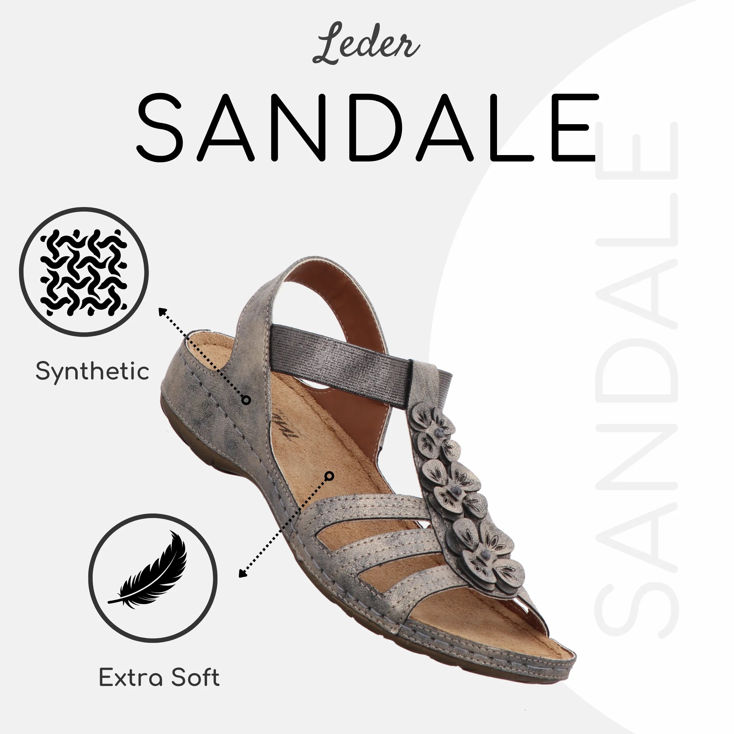 Gemini Damen Sandale metallic bronze mit drei Riemen, Blumenaccessoires, Elastikverschluss