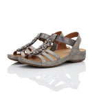Gemini Damen Sandale metallic bronze mit drei Riemen, Blumenaccessoires, Elastikverschluss
