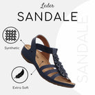 Gemini Damen Sandale blau mit drei Riemen, Blumenaccessoires, Elastikverschluss