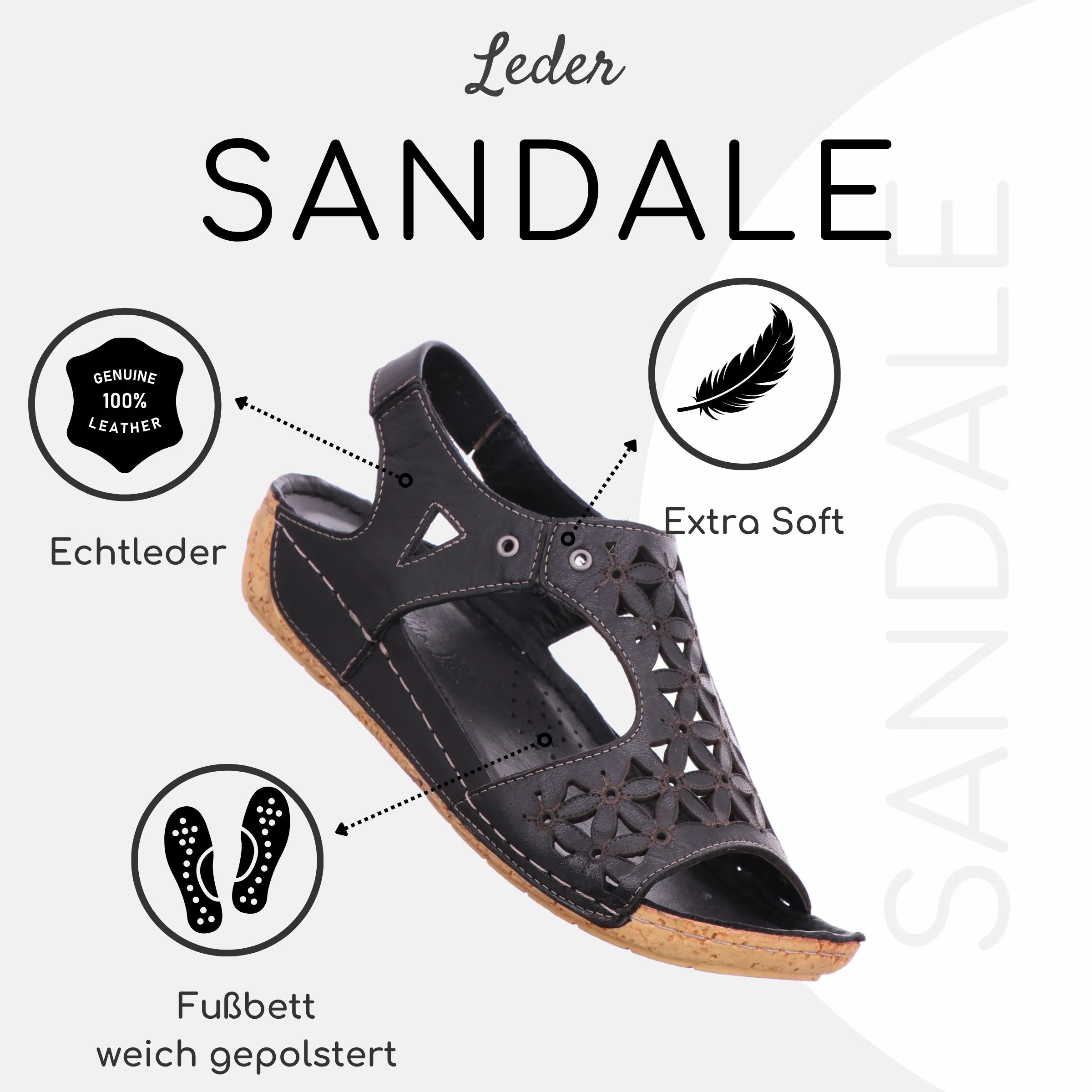 Gemini Damen Sandale schwarz - Gemini Schuhe