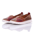 Gemini Damen Slipper braun - Colourblocking mit hellbraun und rot, Cutouts