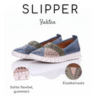 Gemini Damen Slipper blau - Colourblocking mit beige und grün, Cutouts