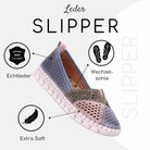 Gemini Damen Slipper blau - Colourblocking mit beige und grün, Cutouts