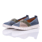 Gemini Damen Slipper blau - Colourblocking mit beige und grün, Cutouts