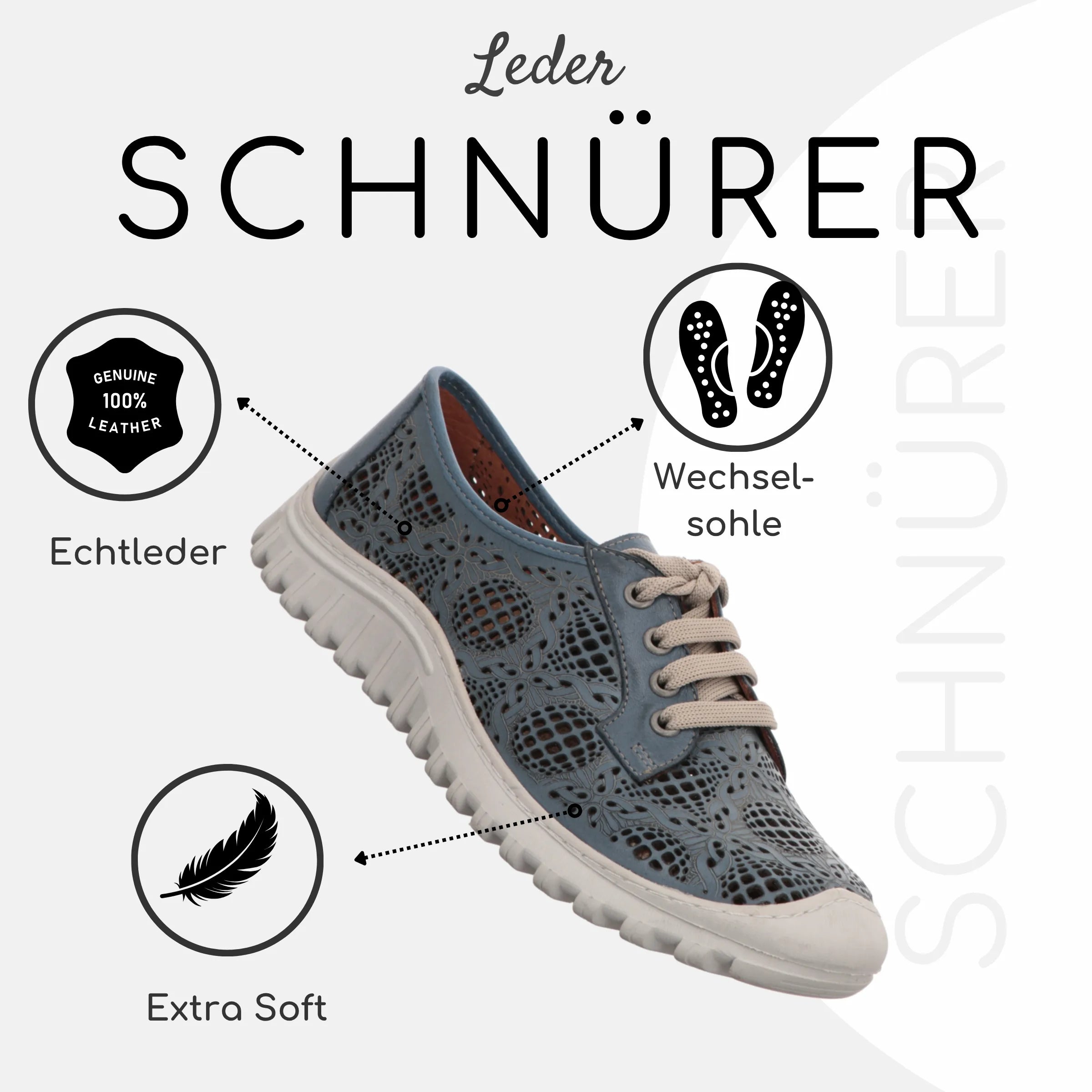 Gemini Damen Schnürschuh blau - Gemini Schuhe
