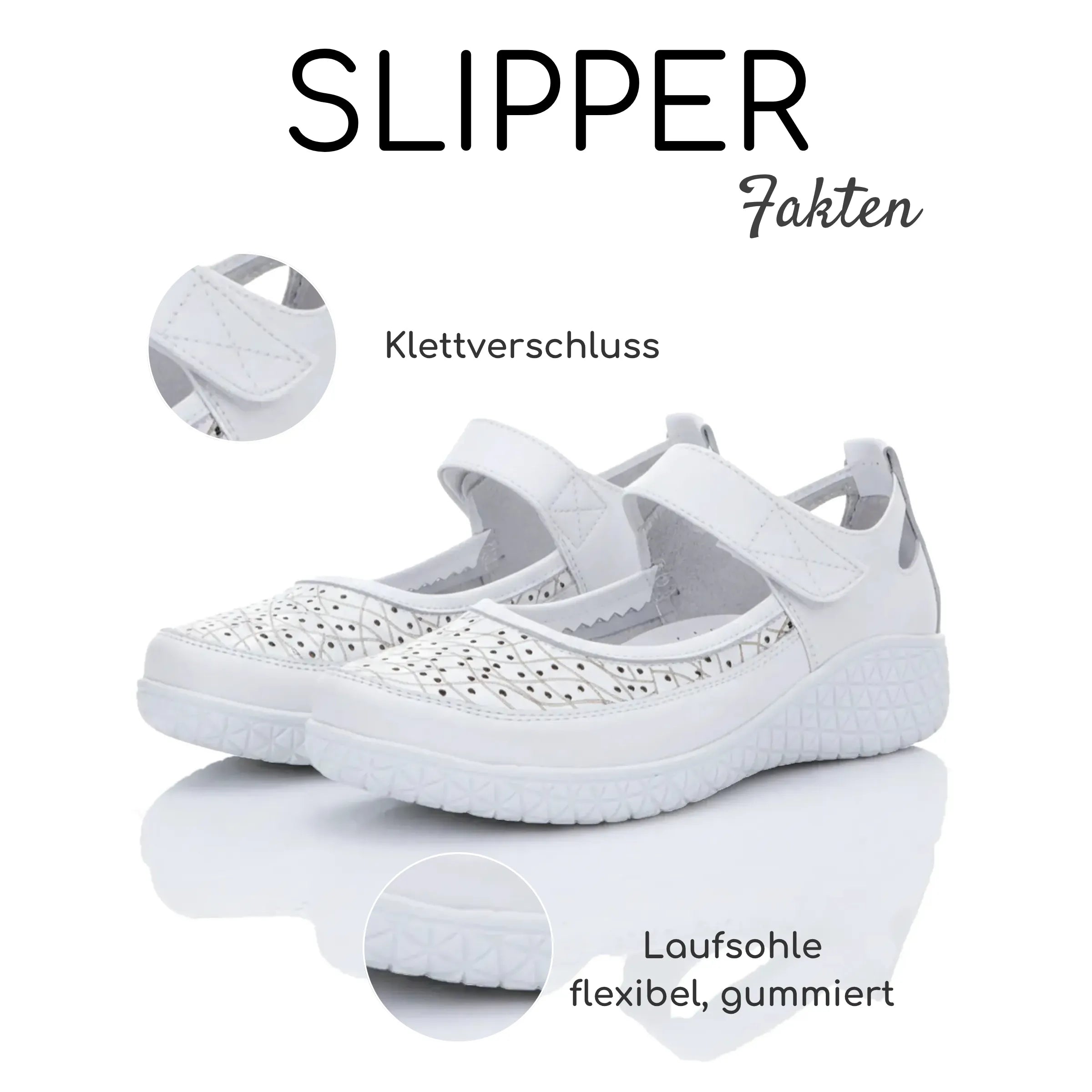 Gemini Damen Slipper weiß - Klettverschluss, weiße Sohle