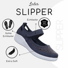 Gemini Damen Slipper blau - Klettverschluss, weiße Sohle