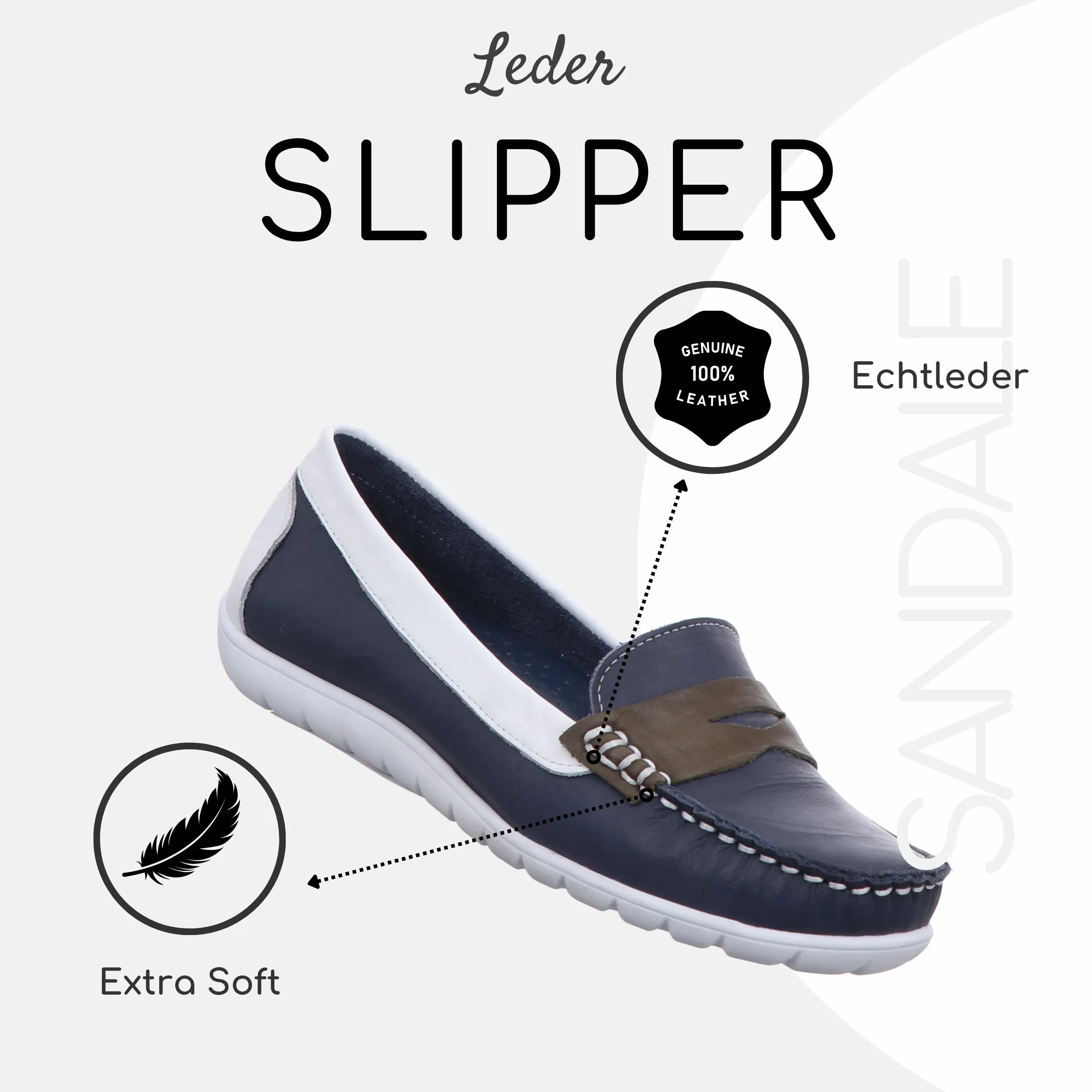 Gemini Damen Slipper blau - Maritimer Stil, weiße Sohle