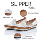 Gemini Damen Slipper weiß braun - Maritimer Stil