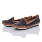 Gemini Damen Slipper dunkelblau mit braun, Mokassin Naht