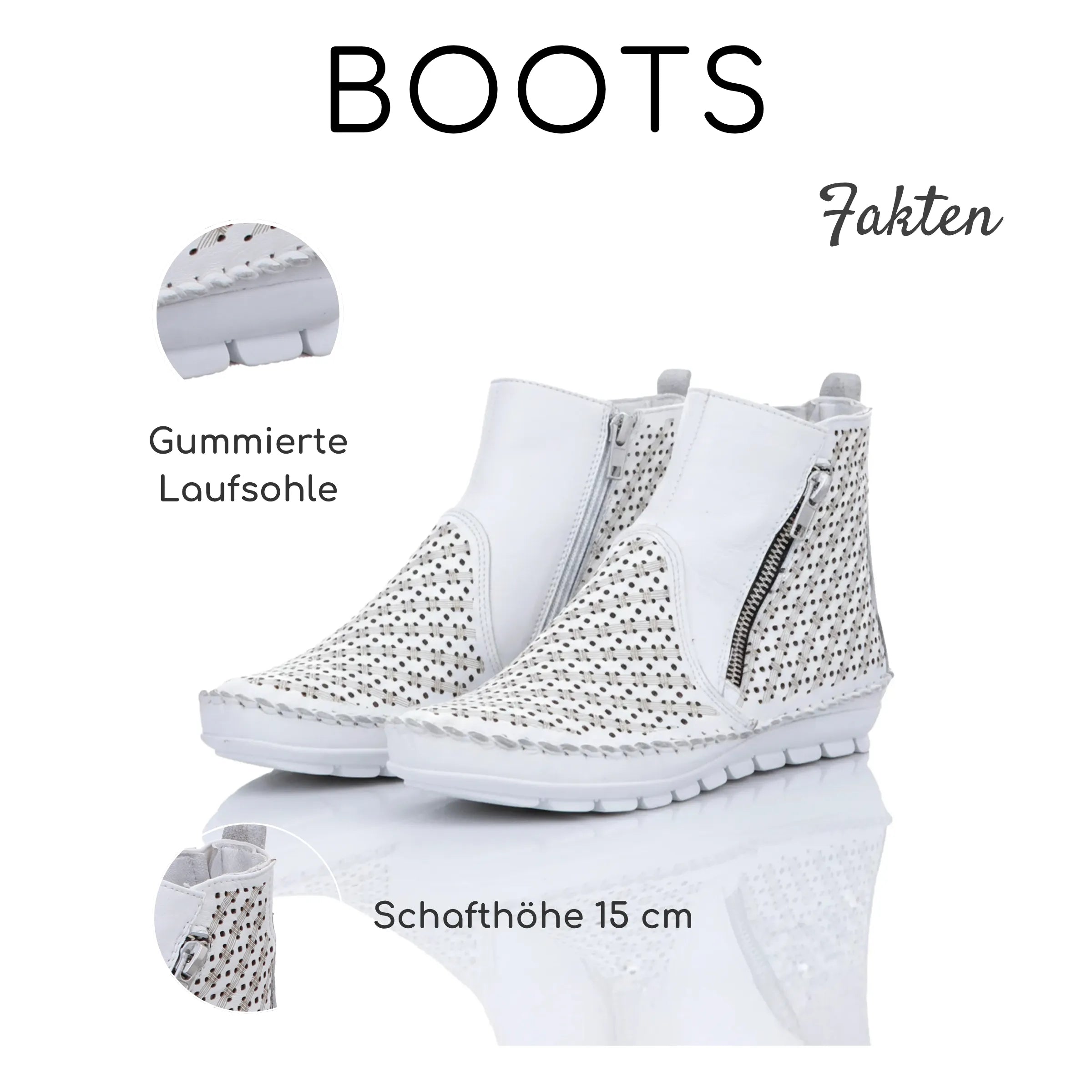 Gemini Damen Boot weiß, gummierte Laufsohle, Schafthöhe 15 cm