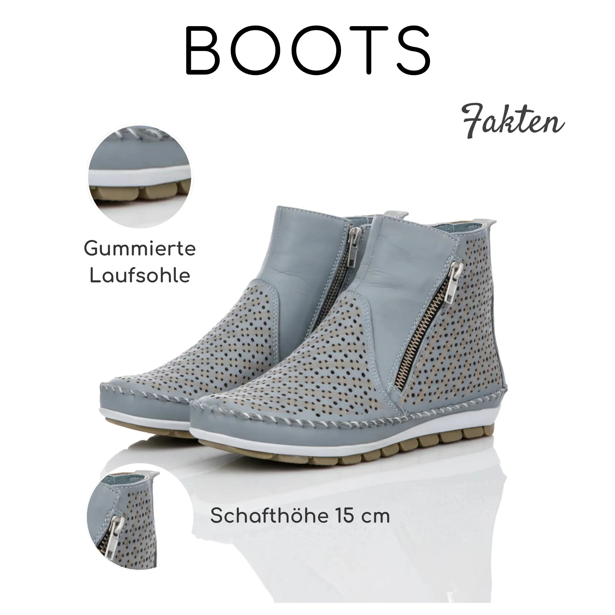 Gemini Damen Boot blau - gummierte Laufsohle, Schafthöhe 15 cm