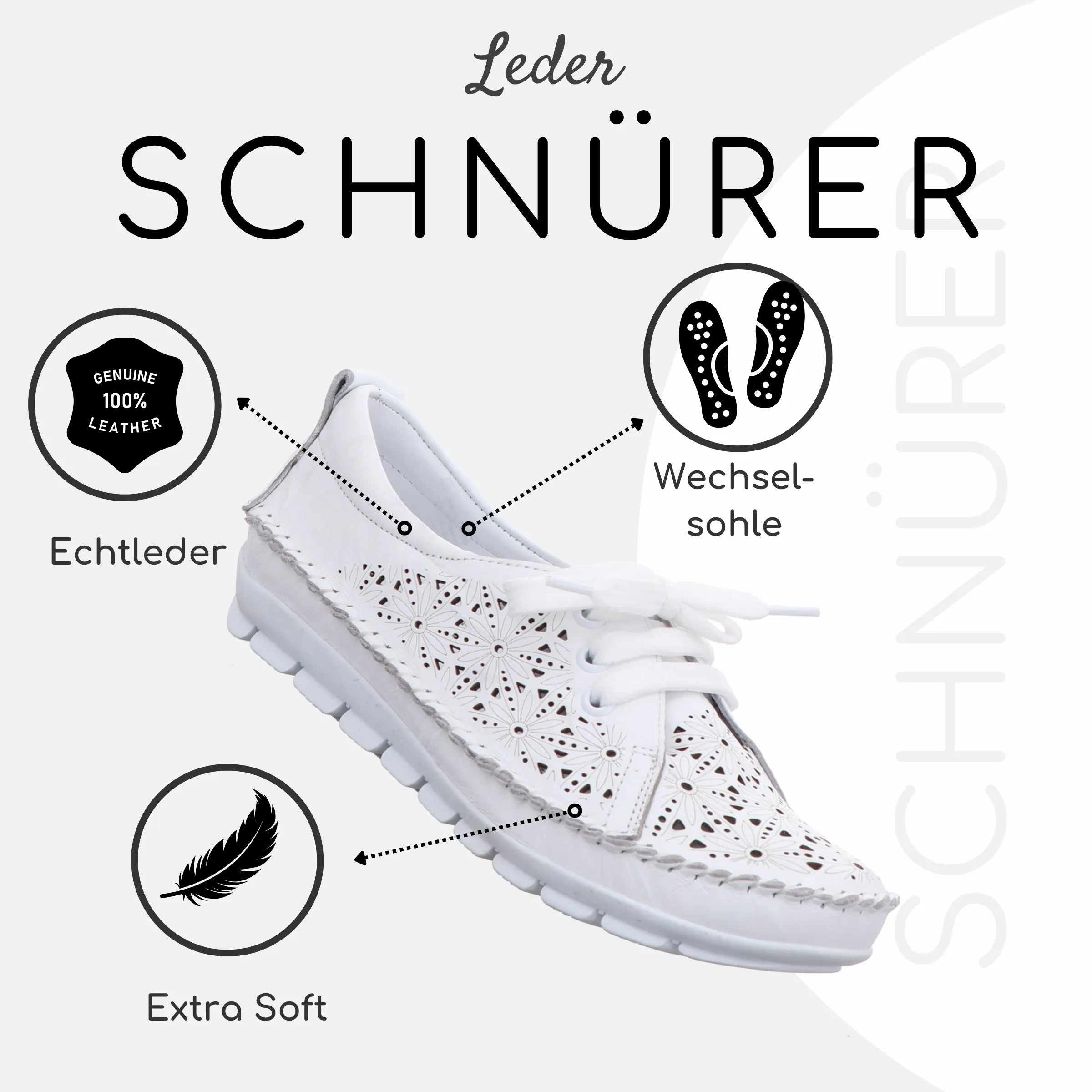 Gemini Damen Schnürschuh weiß, Maritimer Stil,