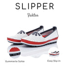 Gemini Damen Slipper weiß - rot/weiße Sohle, blaue Laufsohle, Maritimer Stil