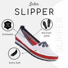 Gemini Damen Slipper weiß - rot/weiße Sohle, blaue Laufsohle, Maritimer Stil